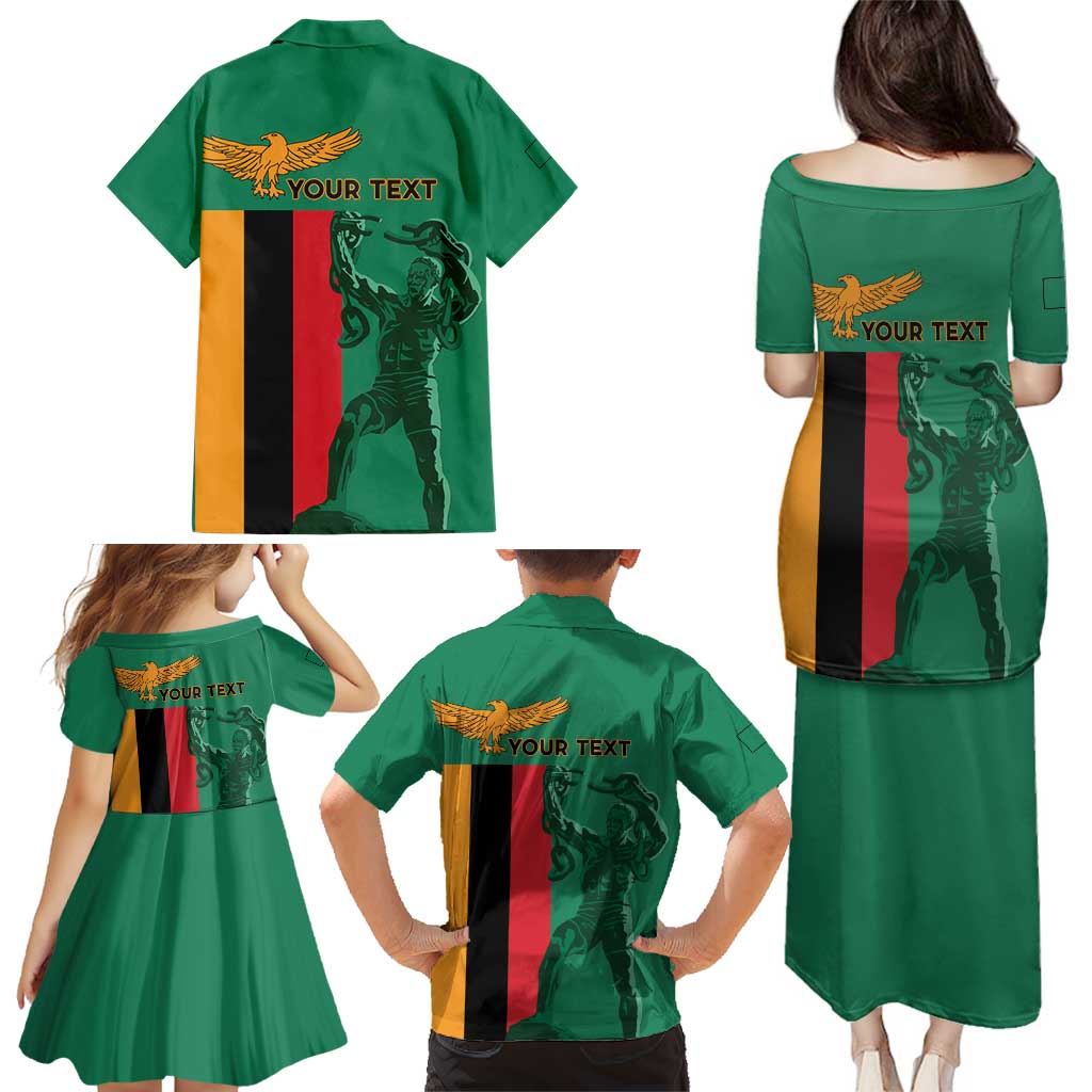 Personalized Zambia Independence Day Family Matching Puletasi and Hawaiian Shirt Lusaka Freedom Statue - Wonder Print Shop