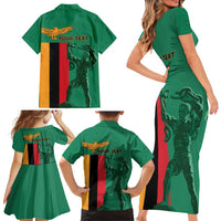 Personalized Zambia Independence Day Family Matching Short Sleeve Bodycon Dress and Hawaiian Shirt Lusaka Freedom Statue - Wonder Print Shop