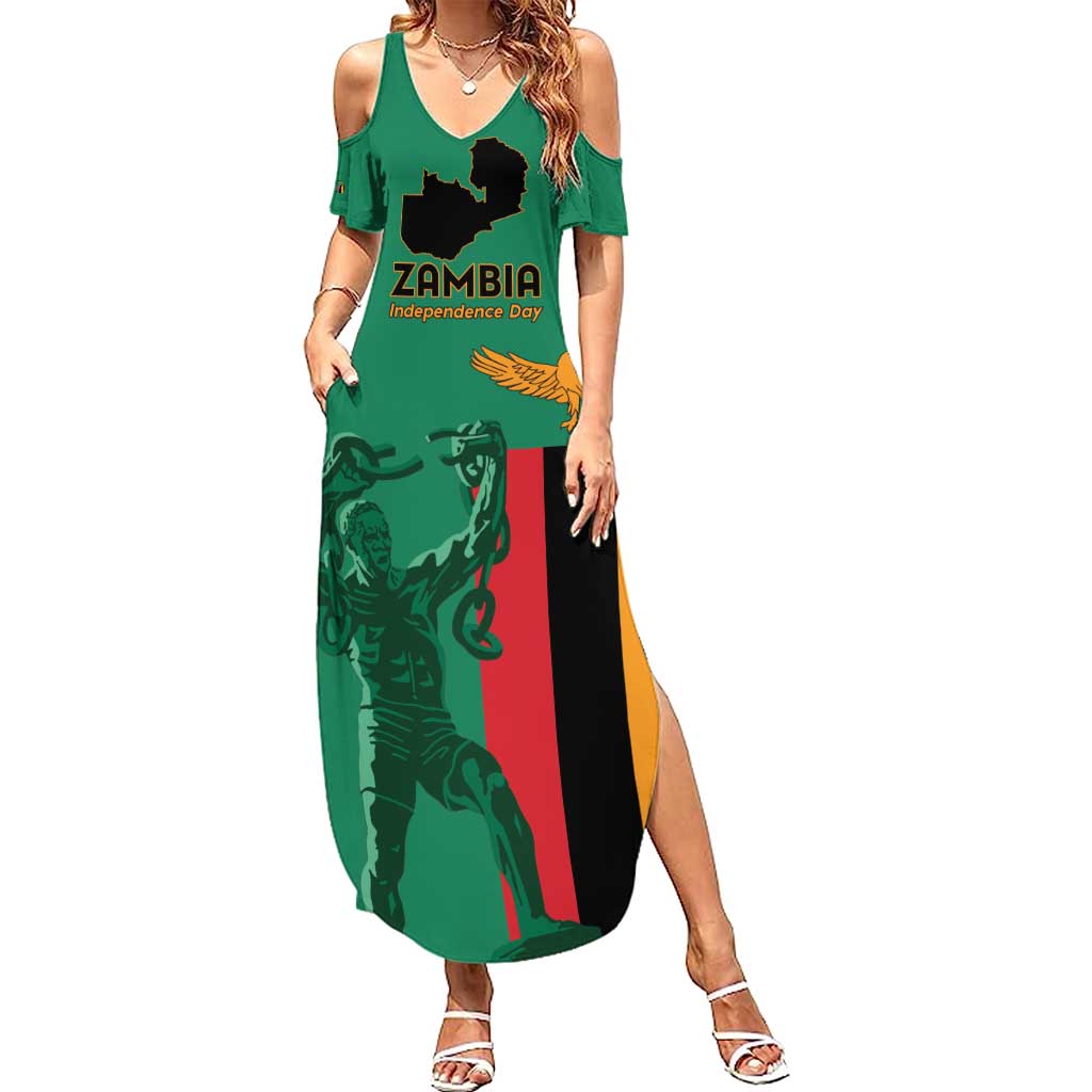Personalized Zambia Independence Day Family Matching Summer Maxi Dress and Hawaiian Shirt Lusaka Freedom Statue - Wonder Print Shop
