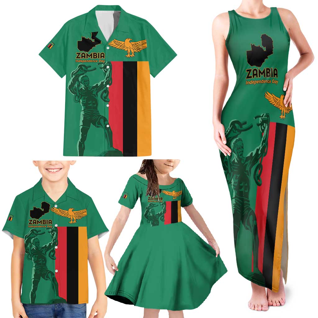Personalized Zambia Independence Day Family Matching Tank Maxi Dress and Hawaiian Shirt Lusaka Freedom Statue - Wonder Print Shop