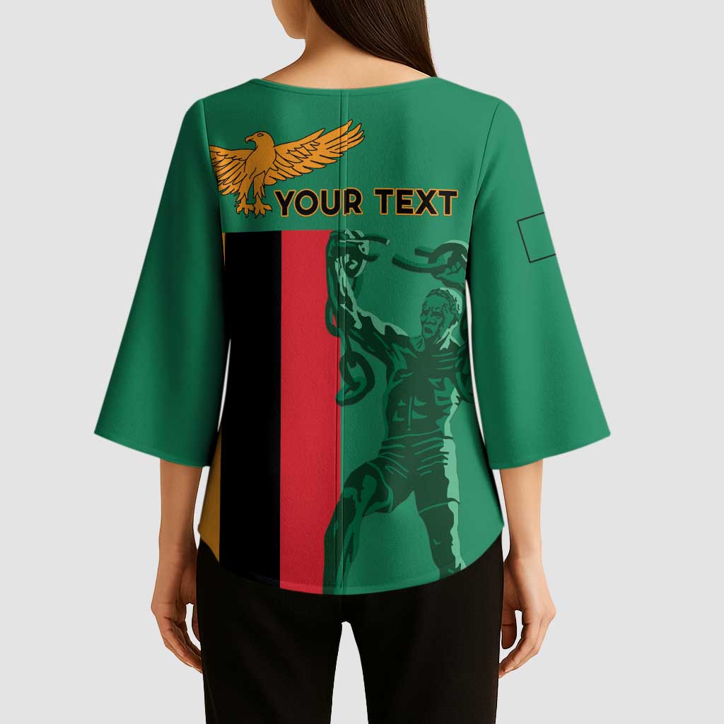 Personalized Zambia Independence Day Kimono Sleeve Blouse Lusaka Freedom Statue - Wonder Print Shop