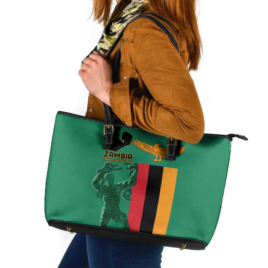 Zambia Independence Day Leather Tote Bag Lusaka Freedom Statue - Wonder Print Shop