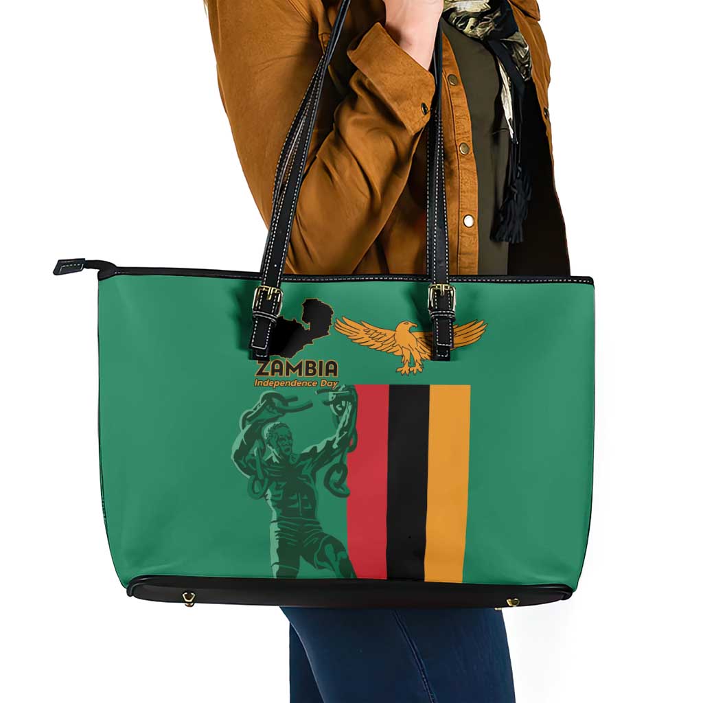 Zambia Independence Day Leather Tote Bag Lusaka Freedom Statue - Wonder Print Shop