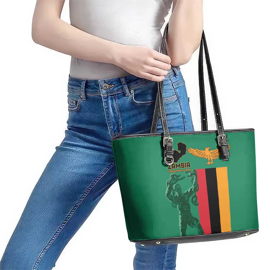 Zambia Independence Day Leather Tote Bag Lusaka Freedom Statue - Wonder Print Shop