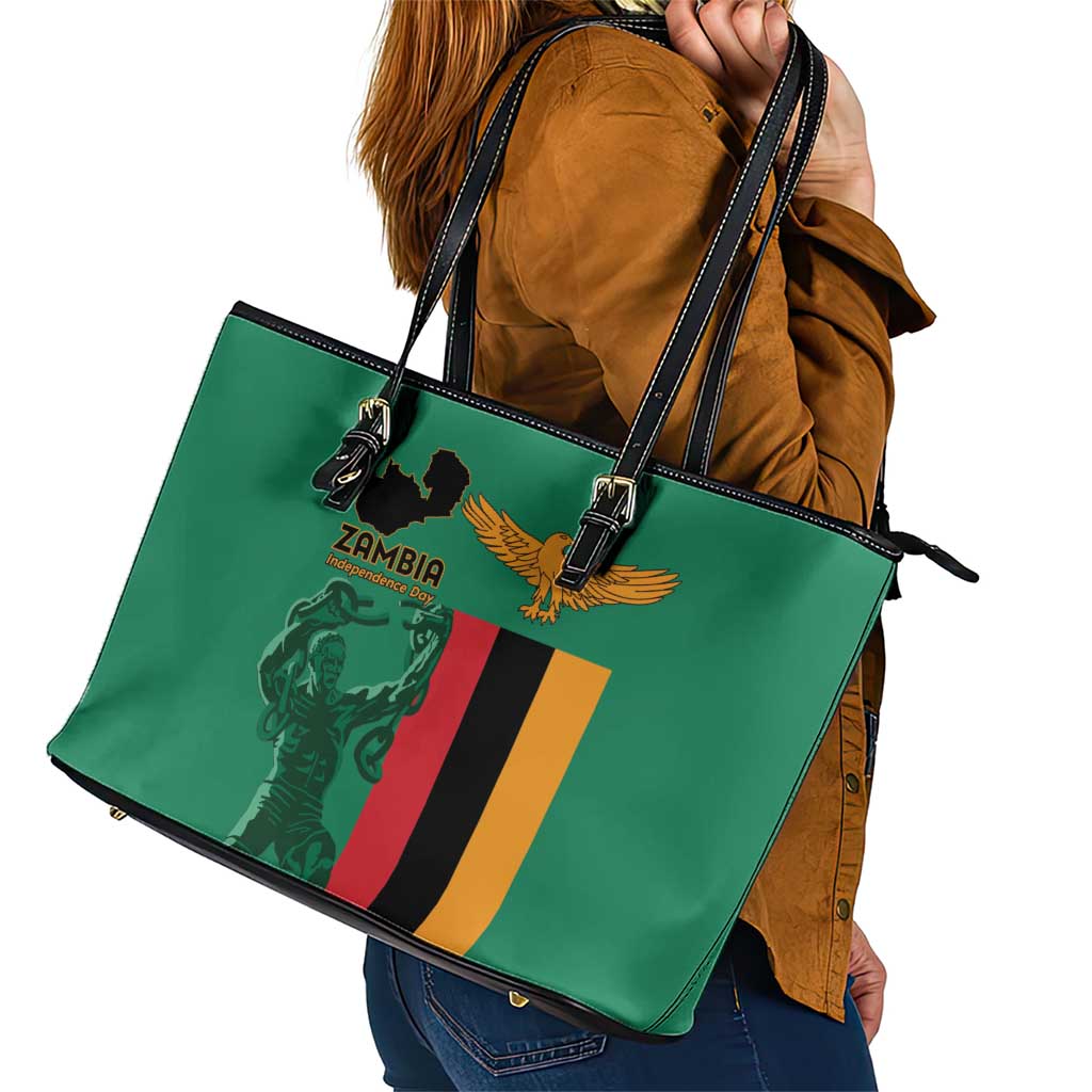 Zambia Independence Day Leather Tote Bag Lusaka Freedom Statue - Wonder Print Shop