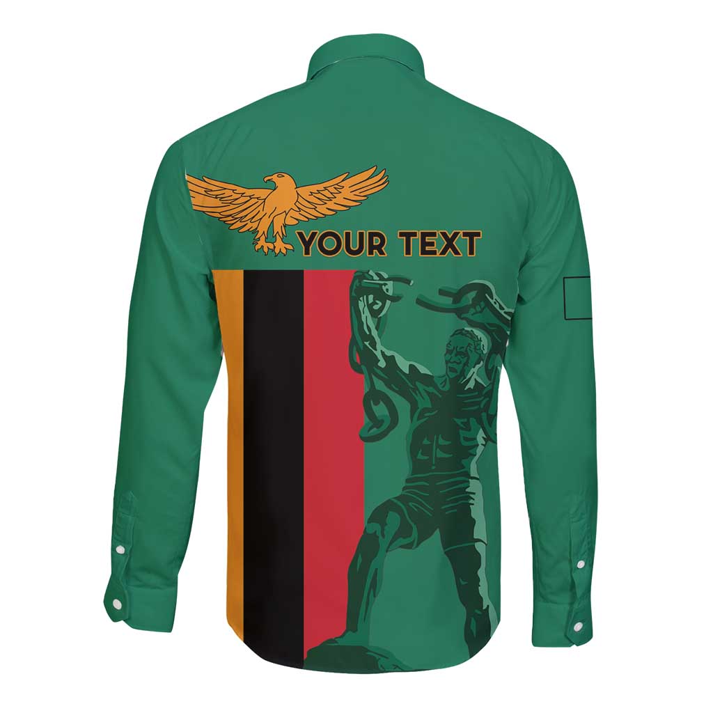 Personalized Zambia Independence Day Long Sleeve Button Shirt Lusaka Freedom Statue - Wonder Print Shop