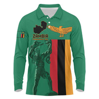 Personalized Zambia Independence Day Long Sleeve Polo Shirt Lusaka Freedom Statue - Wonder Print Shop