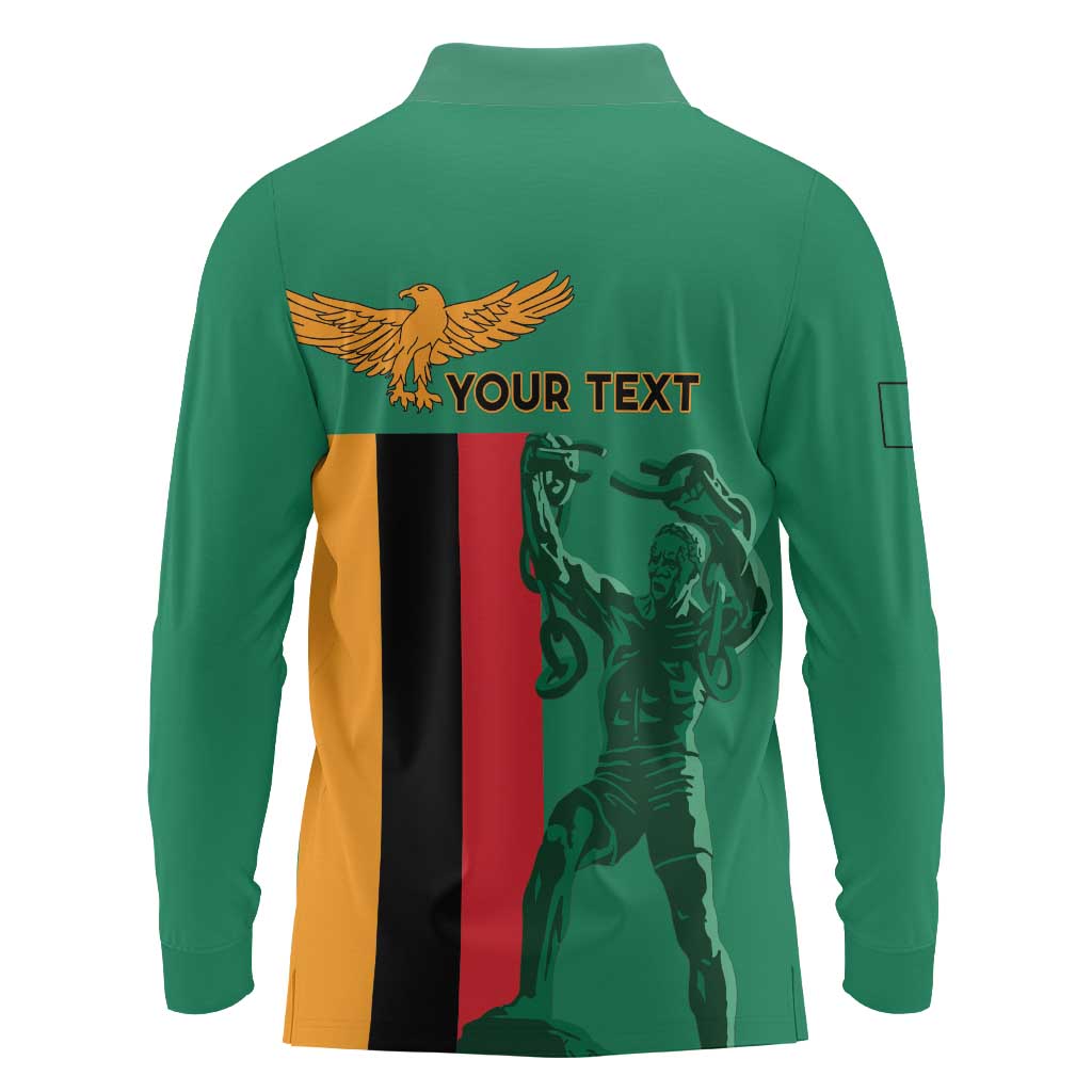 Personalized Zambia Independence Day Long Sleeve Polo Shirt Lusaka Freedom Statue - Wonder Print Shop