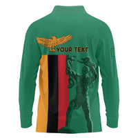 Personalized Zambia Independence Day Long Sleeve Polo Shirt Lusaka Freedom Statue - Wonder Print Shop