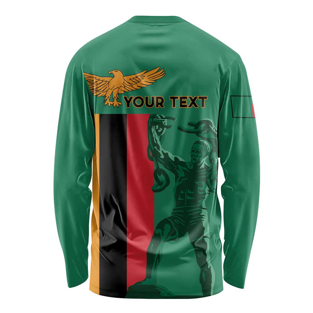 Personalized Zambia Independence Day Long Sleeve Shirt Lusaka Freedom Statue - Wonder Print Shop