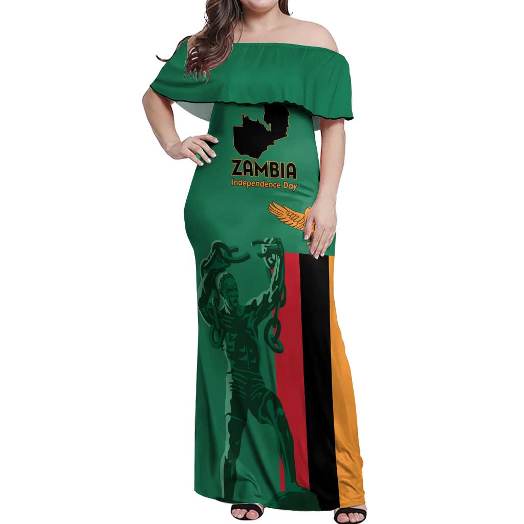 Personalized Zambia Independence Day Off Shoulder Maxi Dress Lusaka Freedom Statue - Wonder Print Shop
