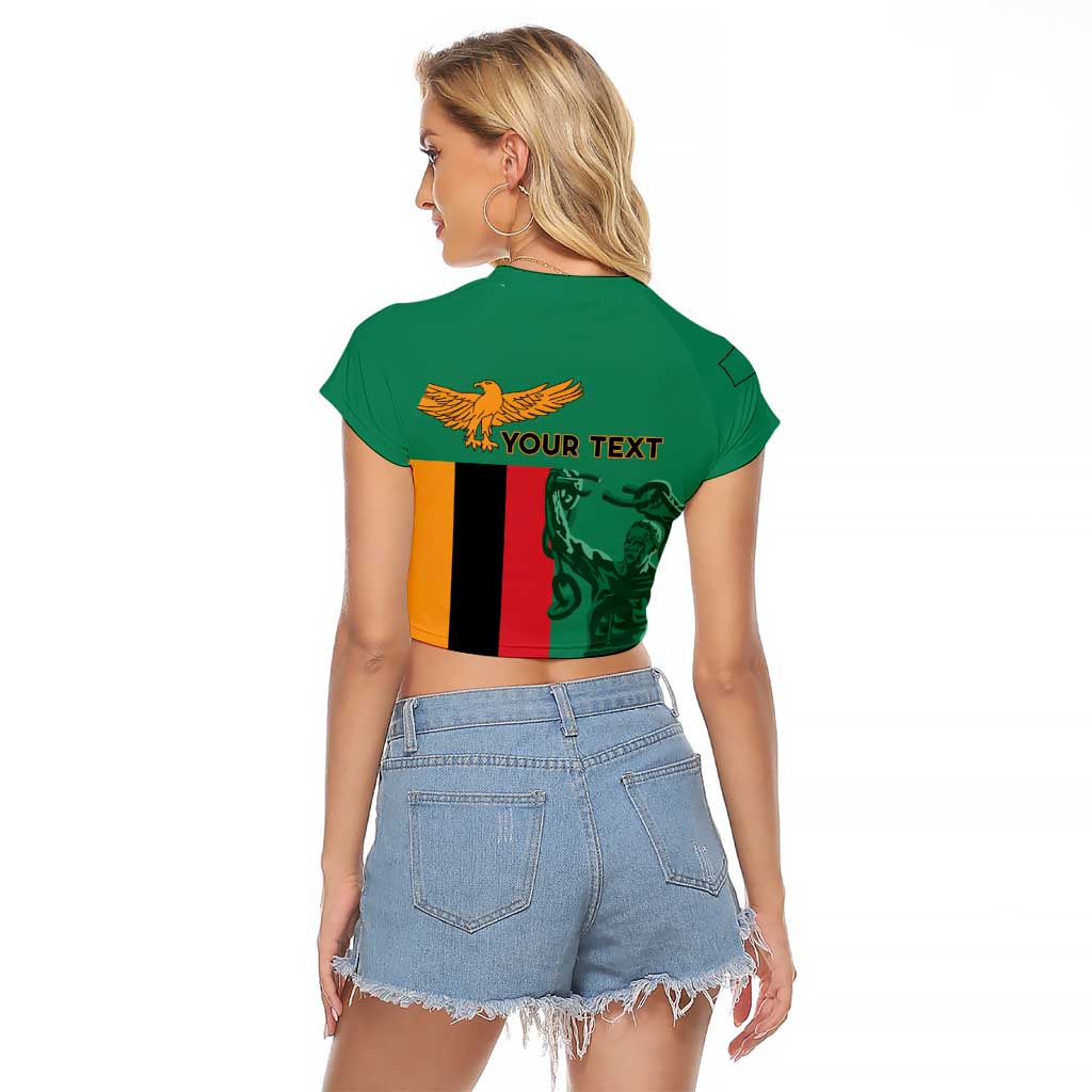 Personalized Zambia Independence Day Raglan Cropped T Shirt Lusaka Freedom Statue - Wonder Print Shop