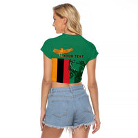 Personalized Zambia Independence Day Raglan Cropped T Shirt Lusaka Freedom Statue - Wonder Print Shop
