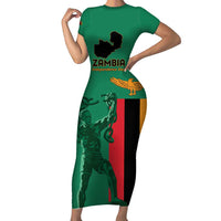 Personalized Zambia Independence Day Short Sleeve Bodycon Dress Lusaka Freedom Statue - Wonder Print Shop