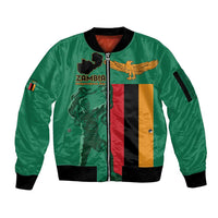 Personalized Zambia Independence Day Sleeve Zip Bomber Jacket Lusaka Freedom Statue - Wonder Print Shop