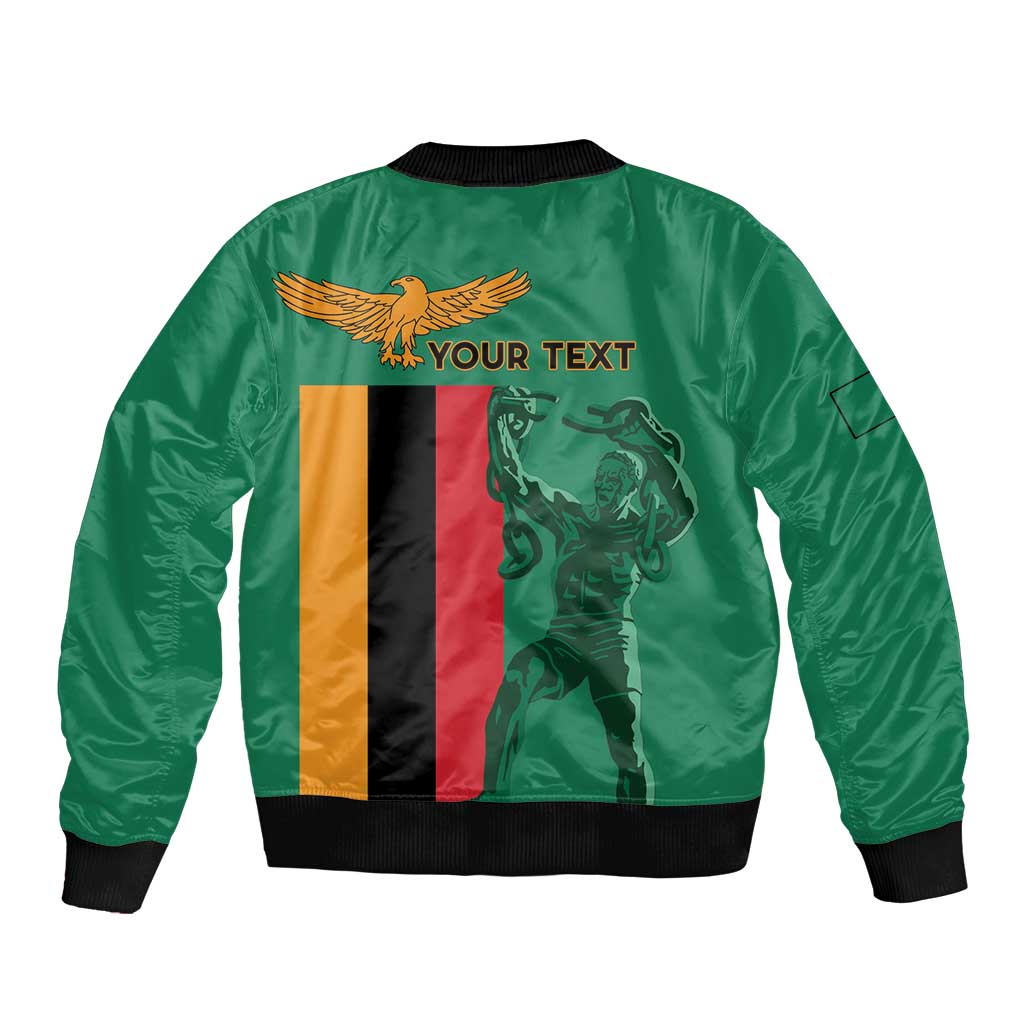 Personalized Zambia Independence Day Sleeve Zip Bomber Jacket Lusaka Freedom Statue - Wonder Print Shop