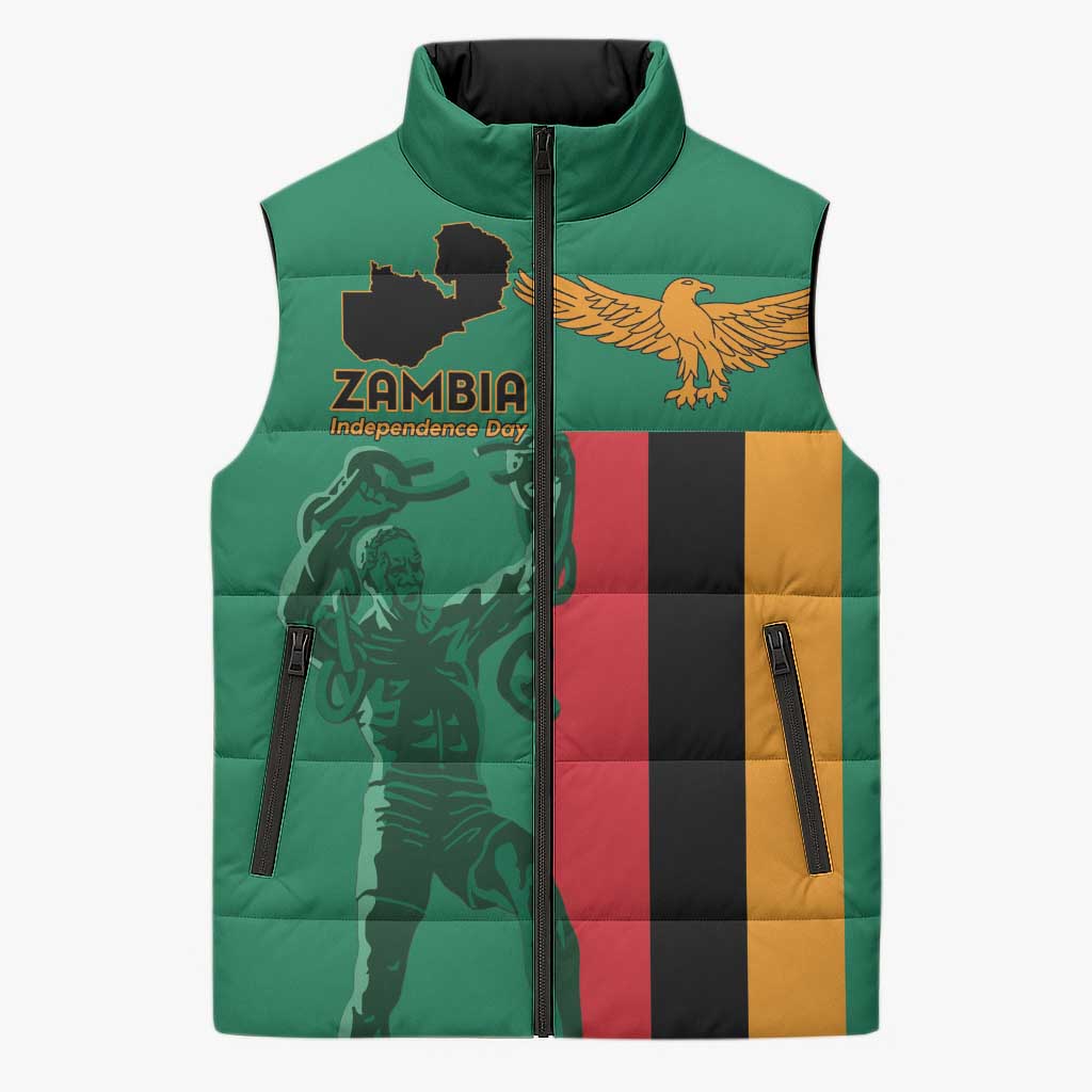 Personalized Zambia Independence Day Sleeveless Puffer Jacket Lusaka Freedom Statue - Wonder Print Shop