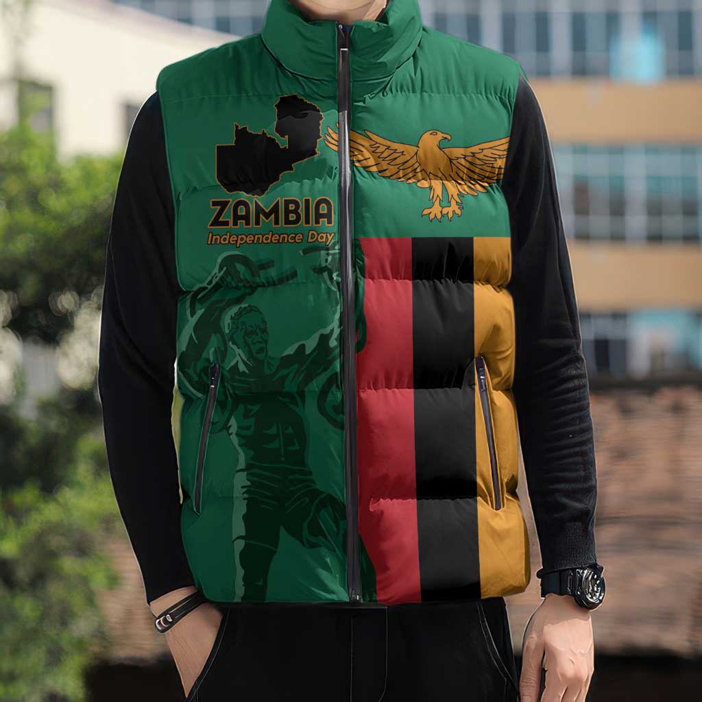 Personalized Zambia Independence Day Sleeveless Puffer Jacket Lusaka Freedom Statue - Wonder Print Shop