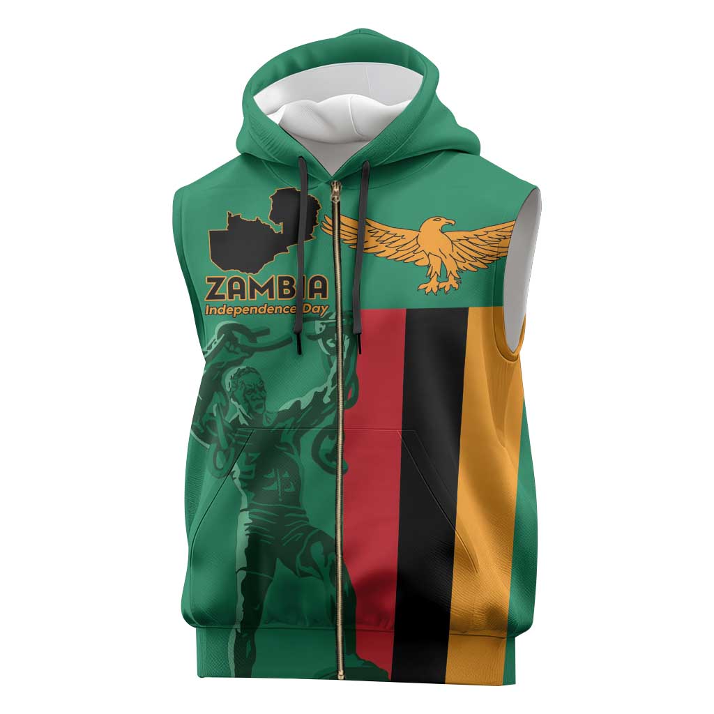 Personalized Zambia Independence Day Sleeveless Zip Hoodie Lusaka Freedom Statue - Wonder Print Shop