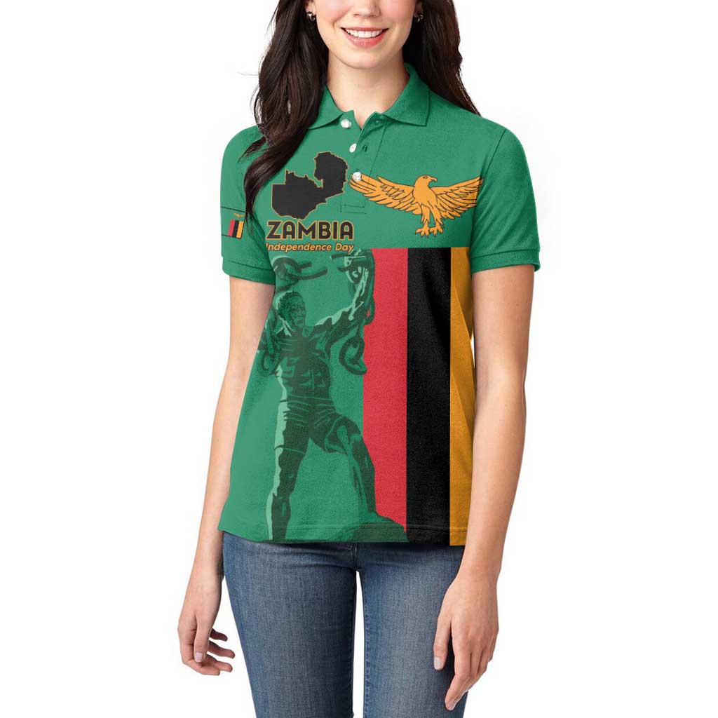 Personalized Zambia Independence Day Women Polo Shirt Lusaka Freedom Statue - Wonder Print Shop