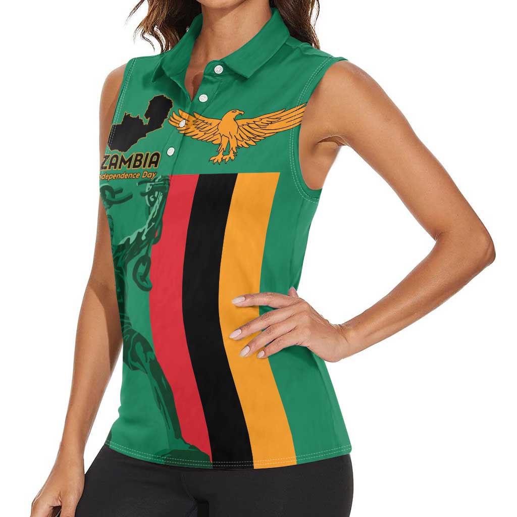 Personalized Zambia Independence Day Women Sleeveless Polo Shirt Lusaka Freedom Statue - Wonder Print Shop