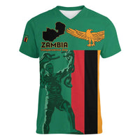 Personalized Zambia Independence Day Women V-Neck T-Shirt Lusaka Freedom Statue - Wonder Print Shop