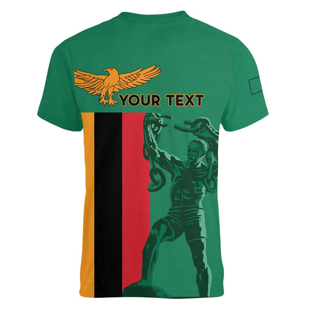 Personalized Zambia Independence Day Women V-Neck T-Shirt Lusaka Freedom Statue - Wonder Print Shop