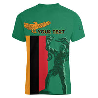 Personalized Zambia Independence Day Women V-Neck T-Shirt Lusaka Freedom Statue - Wonder Print Shop