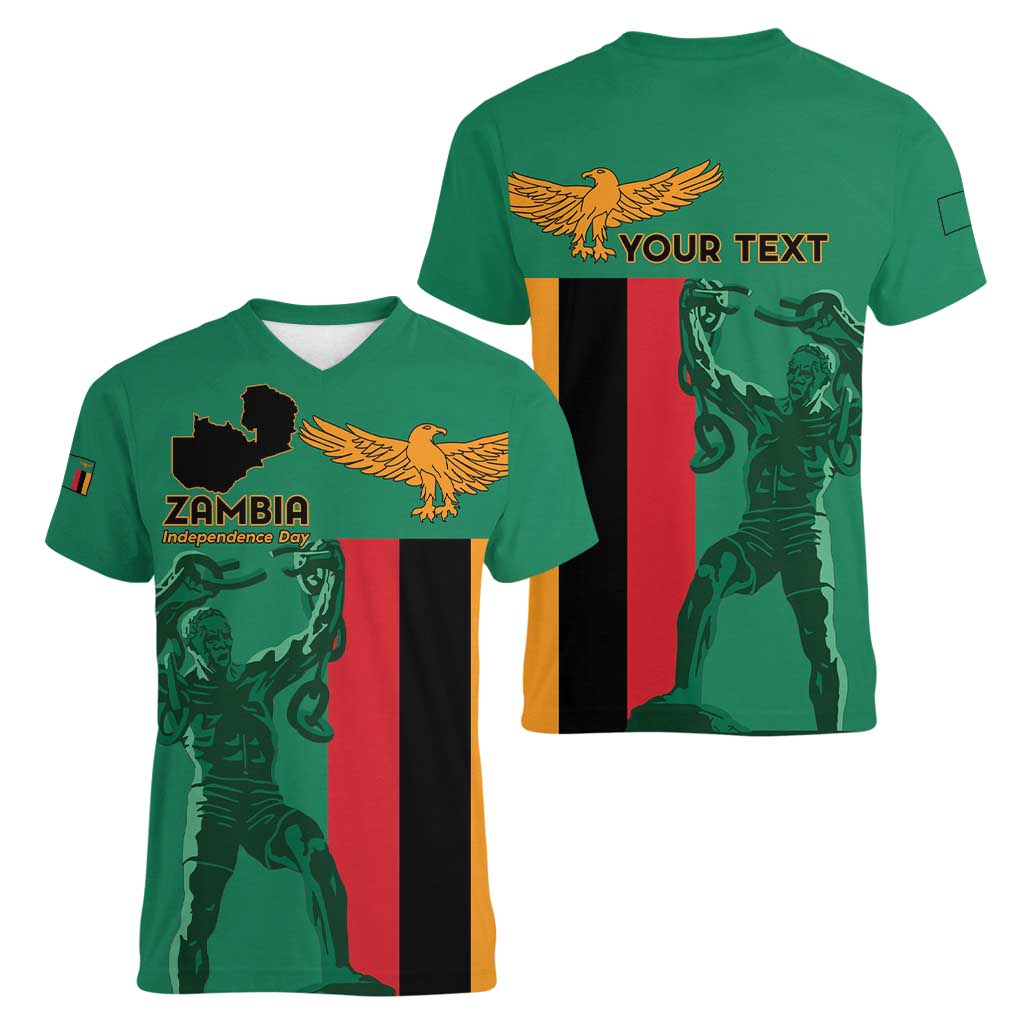 Personalized Zambia Independence Day Women V-Neck T-Shirt Lusaka Freedom Statue - Wonder Print Shop
