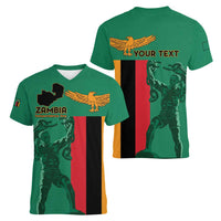 Personalized Zambia Independence Day Women V-Neck T-Shirt Lusaka Freedom Statue - Wonder Print Shop