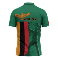 Personalized Zambia Independence Day Zipper Polo Shirt Lusaka Freedom Statue - Wonder Print Shop