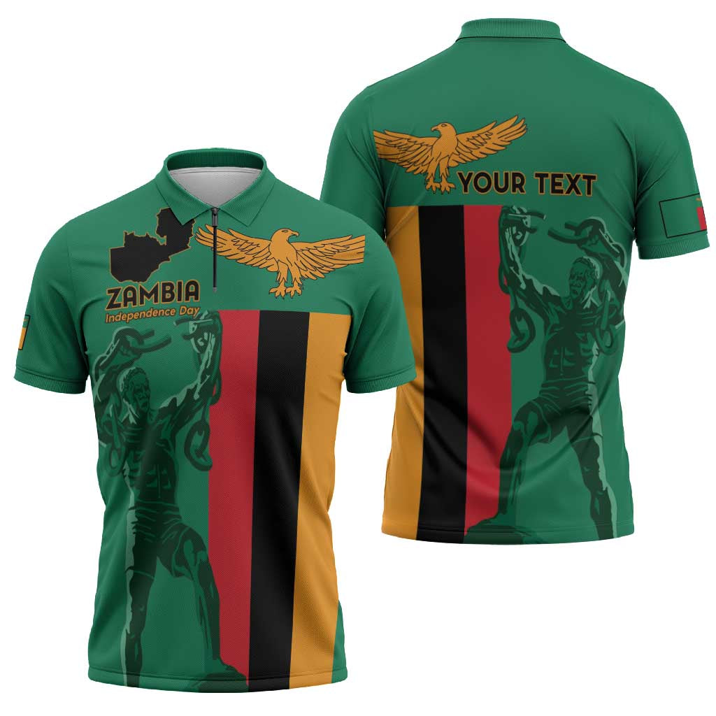 Personalized Zambia Independence Day Zipper Polo Shirt Lusaka Freedom Statue - Wonder Print Shop