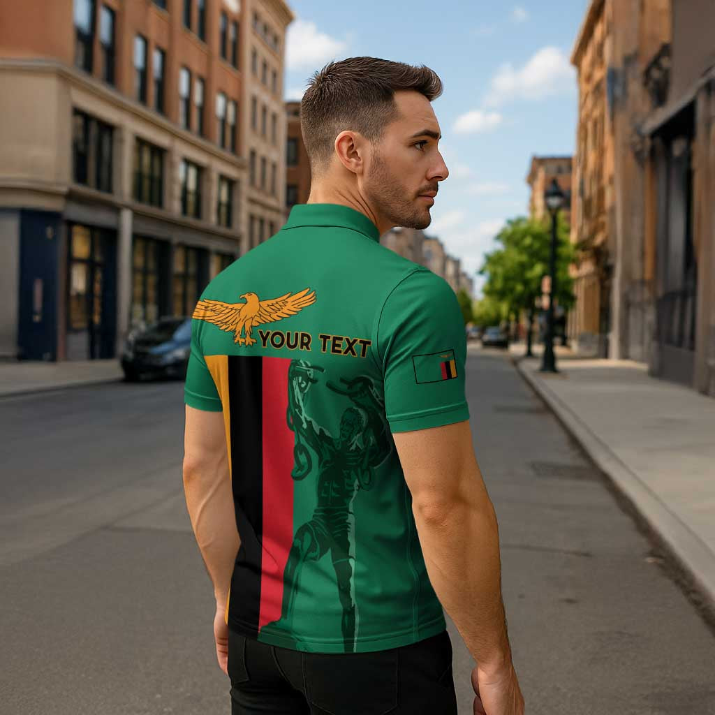 Personalized Zambia Independence Day Zipper Polo Shirt Lusaka Freedom Statue - Wonder Print Shop