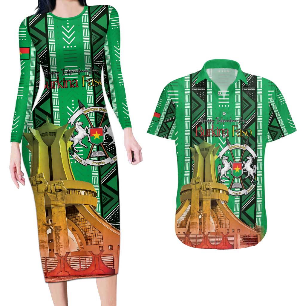 Personalized Burkina Faso Martyrs Day Couples Matching Long Sleeve Bodycon Dress and Hawaiian Shirt Monument des Heros Nationaux - Wonder Print Shop