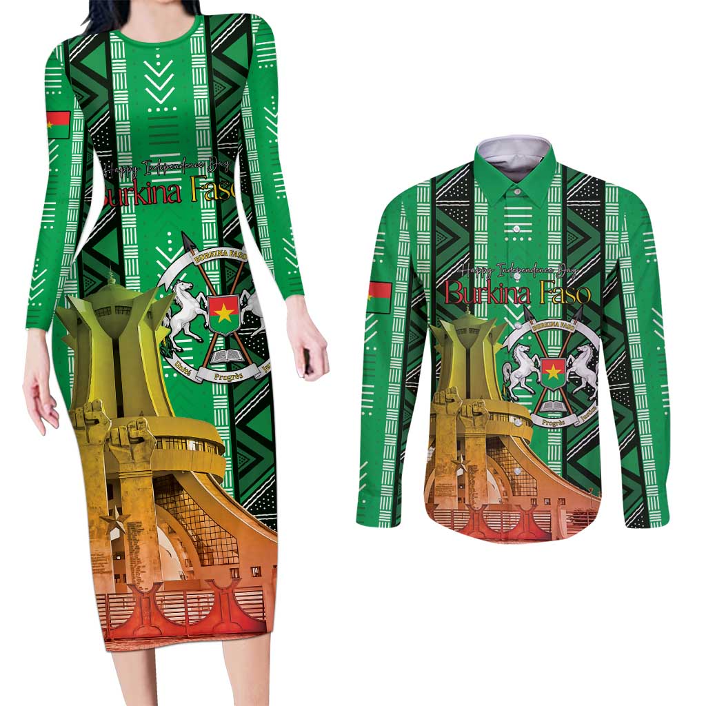 Personalized Burkina Faso Martyrs Day Couples Matching Long Sleeve Bodycon Dress and Long Sleeve Button Shirt Monument des Heros Nationaux - Wonder Print Shop