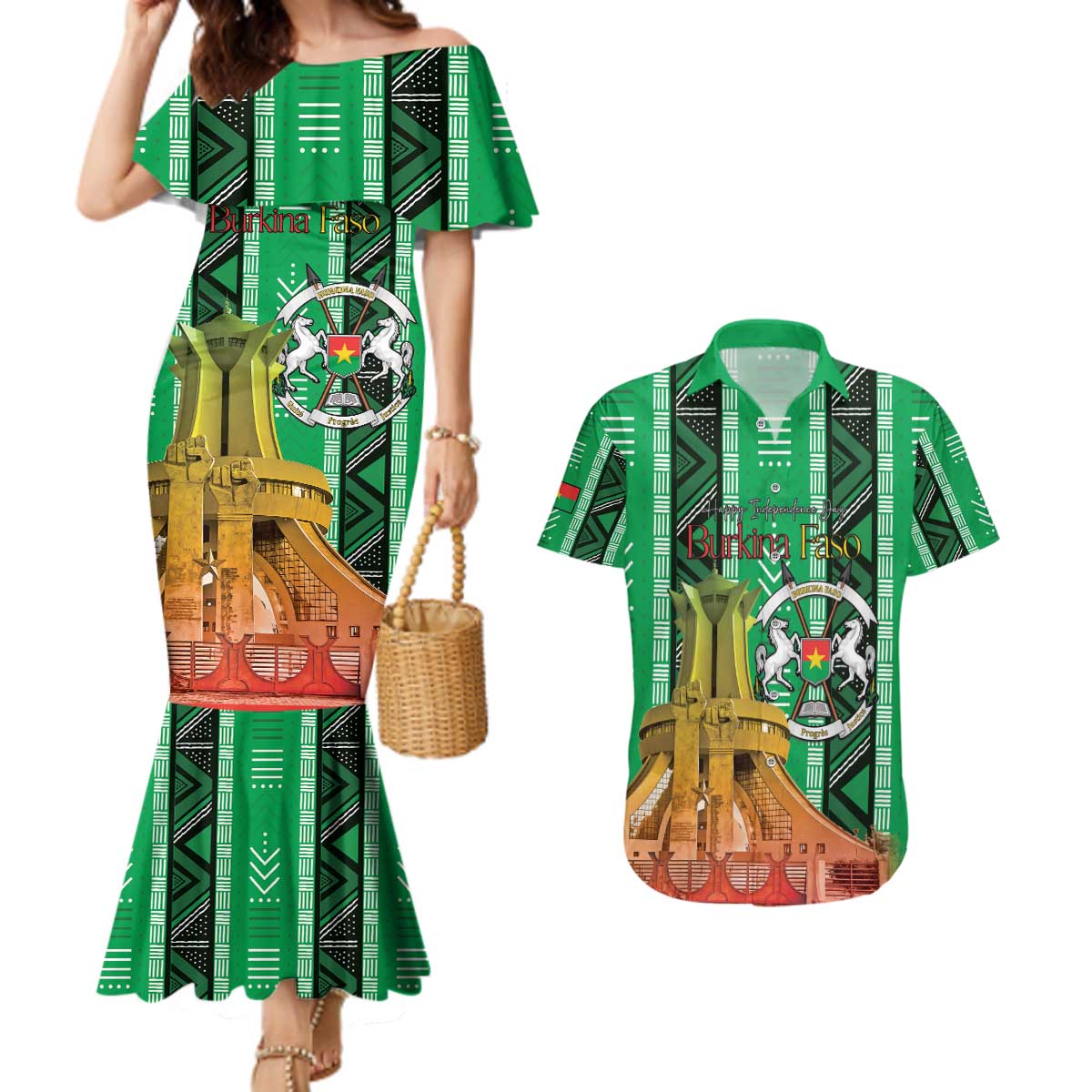 Personalized Burkina Faso Martyrs Day Couples Matching Mermaid Dress and Hawaiian Shirt Monument des Heros Nationaux - Wonder Print Shop
