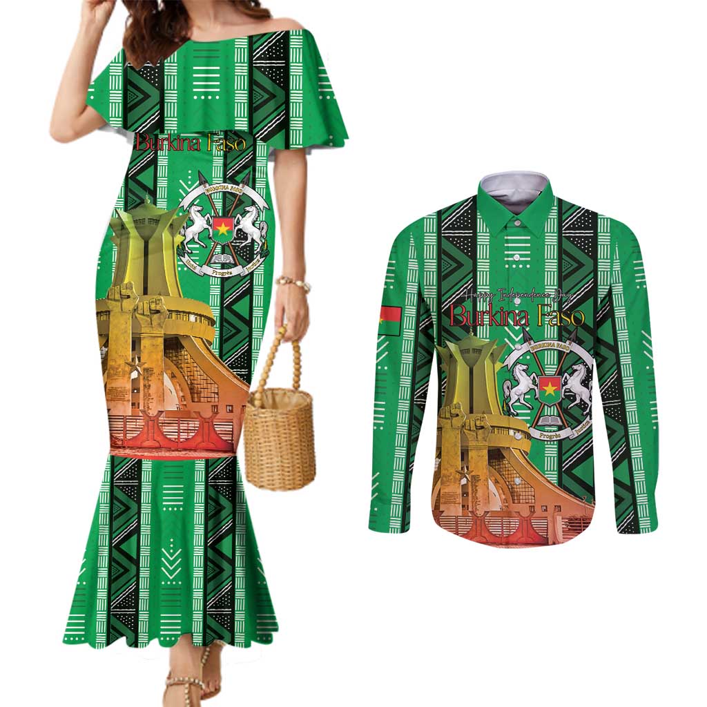 Personalized Burkina Faso Martyrs Day Couples Matching Mermaid Dress and Long Sleeve Button Shirt Monument des Heros Nationaux - Wonder Print Shop