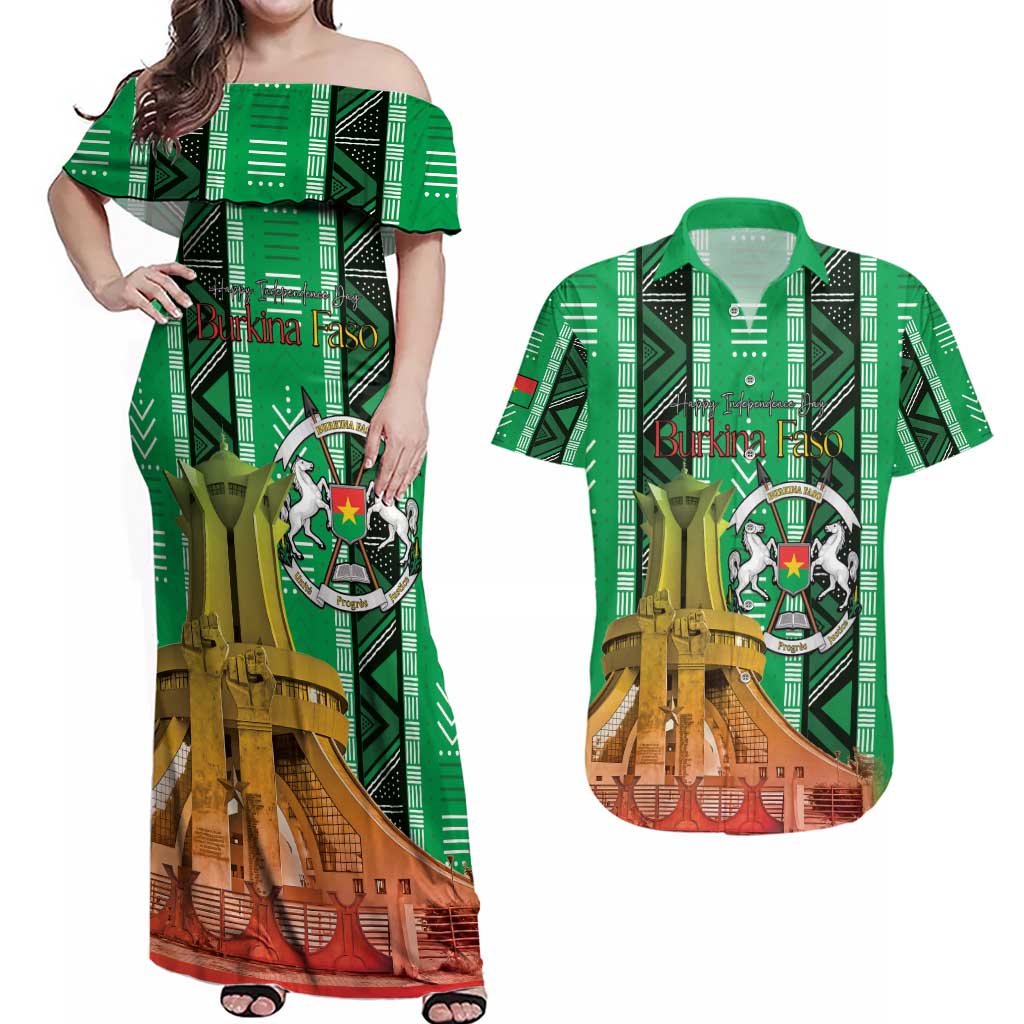 Personalized Burkina Faso Martyrs Day Couples Matching Off Shoulder Maxi Dress and Hawaiian Shirt Monument des Heros Nationaux - Wonder Print Shop