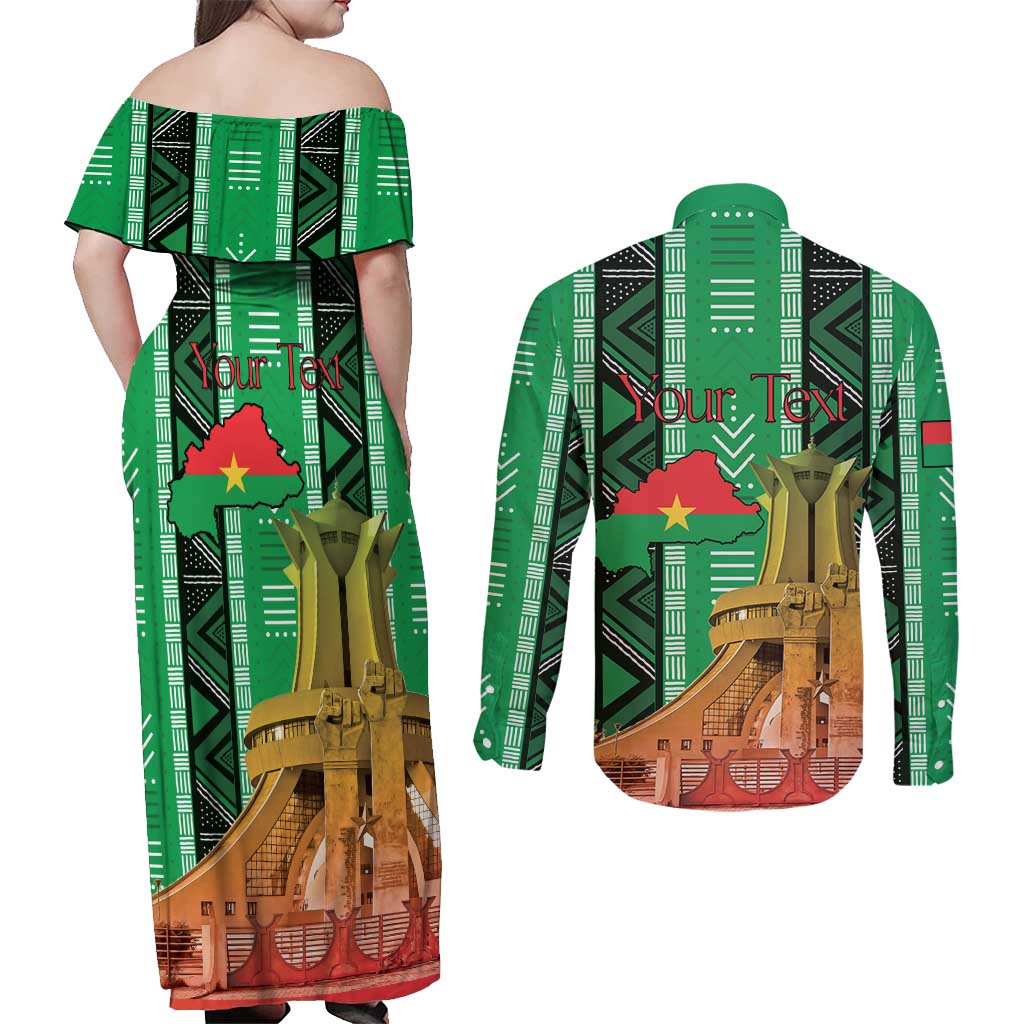 Personalized Burkina Faso Martyrs Day Couples Matching Off Shoulder Maxi Dress and Long Sleeve Button Shirt Monument des Heros Nationaux - Wonder Print Shop