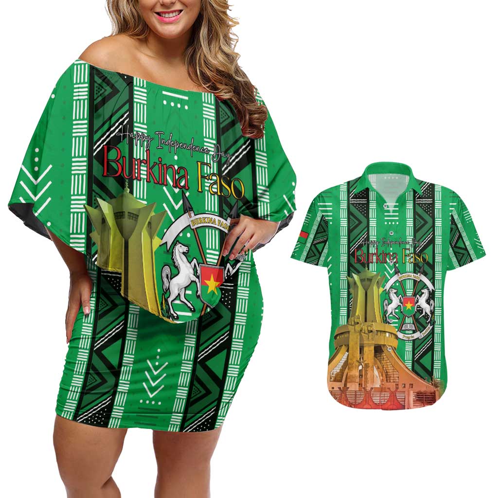 Personalized Burkina Faso Martyrs Day Couples Matching Off Shoulder Short Dress and Hawaiian Shirt Monument des Heros Nationaux - Wonder Print Shop