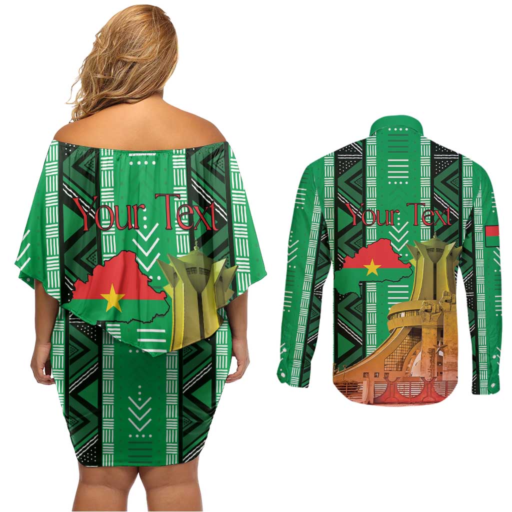 Personalized Burkina Faso Martyrs Day Couples Matching Off Shoulder Short Dress and Long Sleeve Button Shirt Monument des Heros Nationaux - Wonder Print Shop