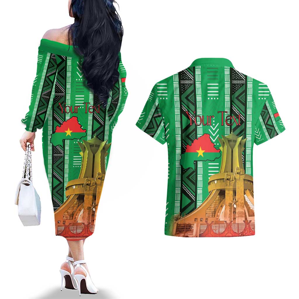Personalized Burkina Faso Martyrs Day Couples Matching Off The Shoulder Long Sleeve Dress and Hawaiian Shirt Monument des Heros Nationaux - Wonder Print Shop