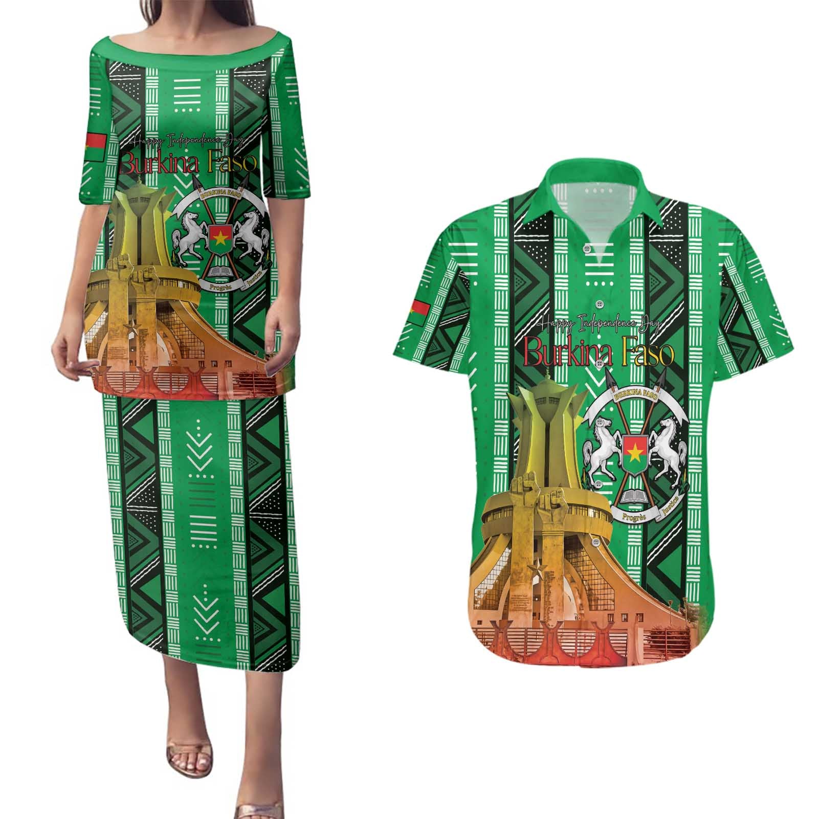 Personalized Burkina Faso Martyrs Day Couples Matching Puletasi and Hawaiian Shirt Monument des Heros Nationaux - Wonder Print Shop
