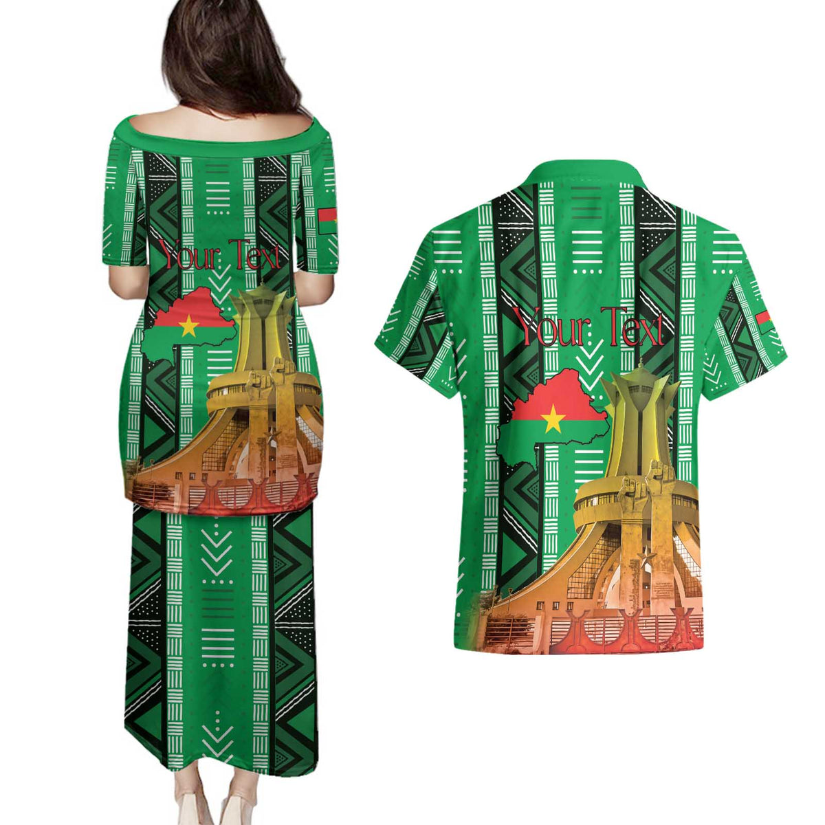 Personalized Burkina Faso Martyrs Day Couples Matching Puletasi and Hawaiian Shirt Monument des Heros Nationaux - Wonder Print Shop