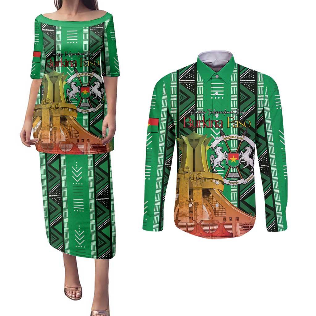Personalized Burkina Faso Martyrs Day Couples Matching Puletasi and Long Sleeve Button Shirt Monument des Heros Nationaux - Wonder Print Shop