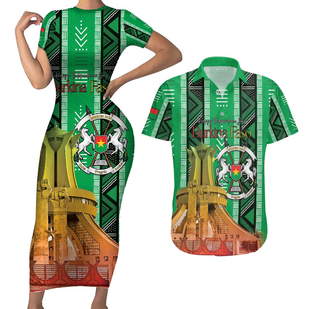 Personalized Burkina Faso Martyrs Day Couples Matching Short Sleeve Bodycon Dress and Hawaiian Shirt Monument des Heros Nationaux - Wonder Print Shop