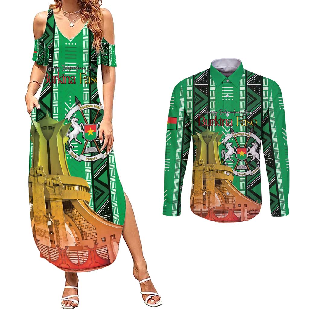 Personalized Burkina Faso Martyrs Day Couples Matching Summer Maxi Dress and Long Sleeve Button Shirt Monument des Heros Nationaux - Wonder Print Shop