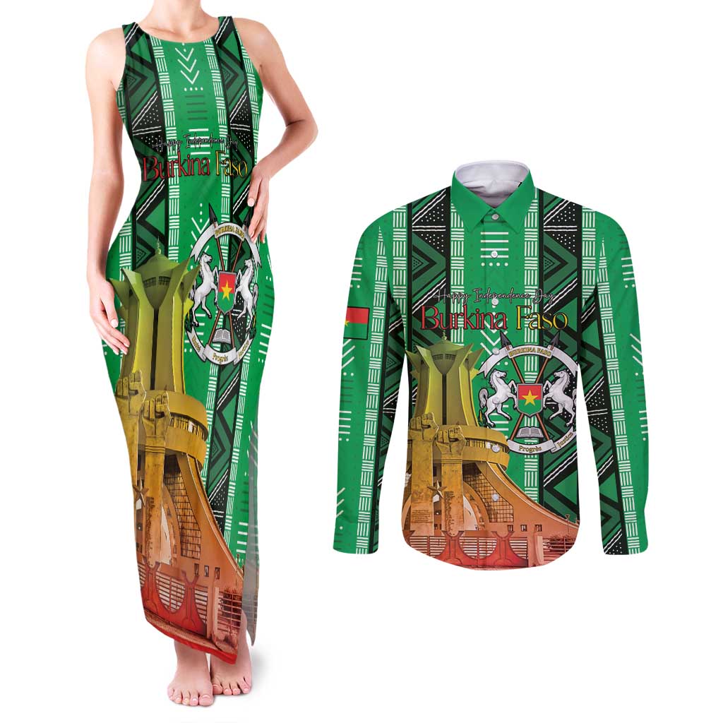 Personalized Burkina Faso Martyrs Day Couples Matching Tank Maxi Dress and Long Sleeve Button Shirt Monument des Heros Nationaux - Wonder Print Shop