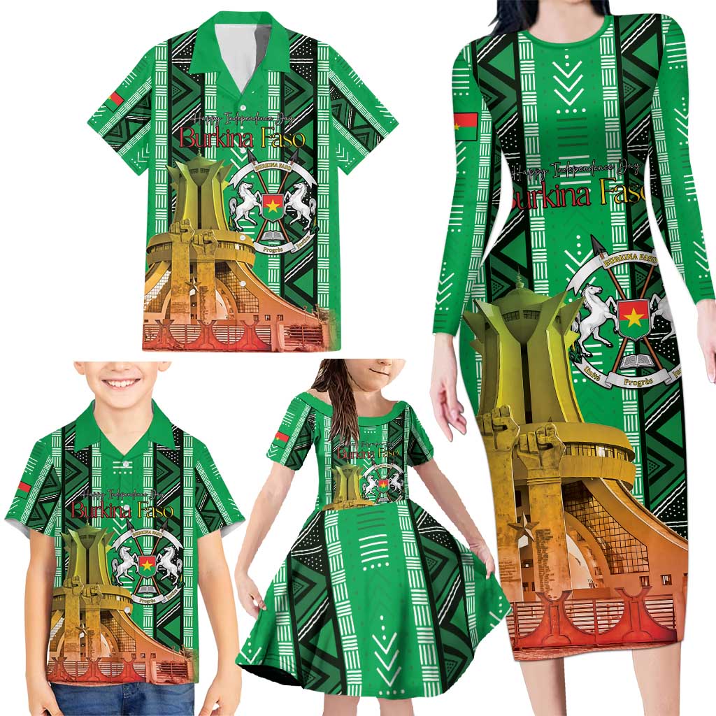 Personalized Burkina Faso Martyrs Day Family Matching Long Sleeve Bodycon Dress and Hawaiian Shirt Monument des Heros Nationaux - Wonder Print Shop