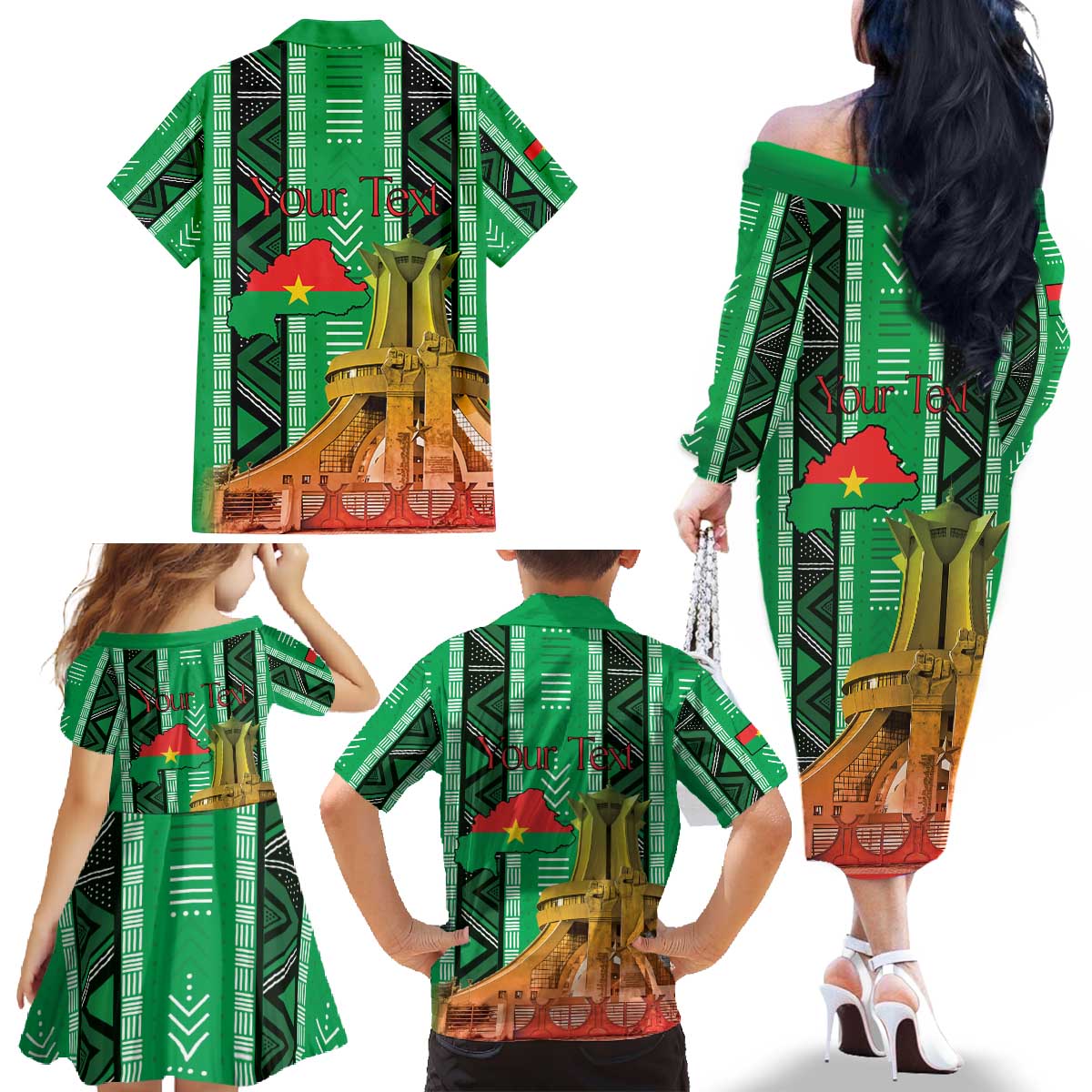 Personalized Burkina Faso Martyrs Day Family Matching Off The Shoulder Long Sleeve Dress and Hawaiian Shirt Monument des Heros Nationaux - Wonder Print Shop